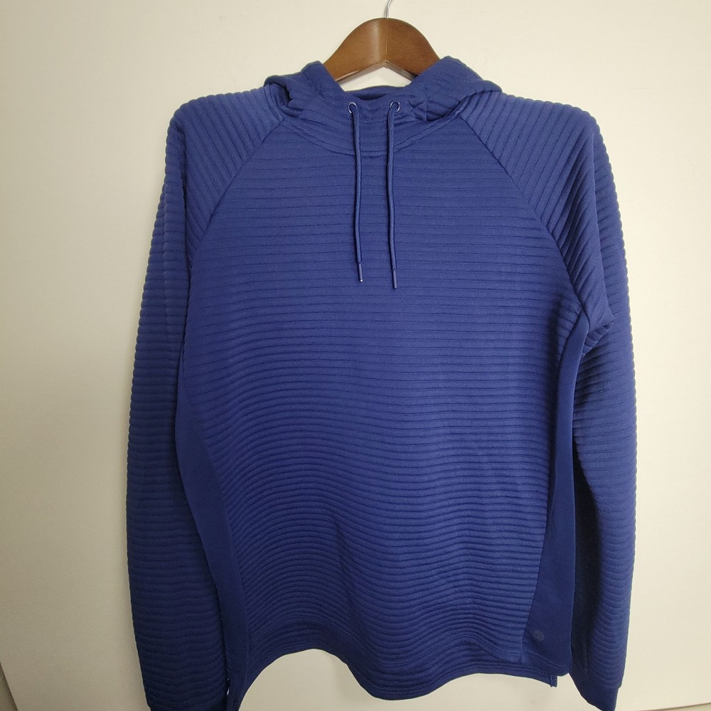 Apana Mens Dark Navy Blue Ribbed Textured Pullover Hoodie Size L RN 70892